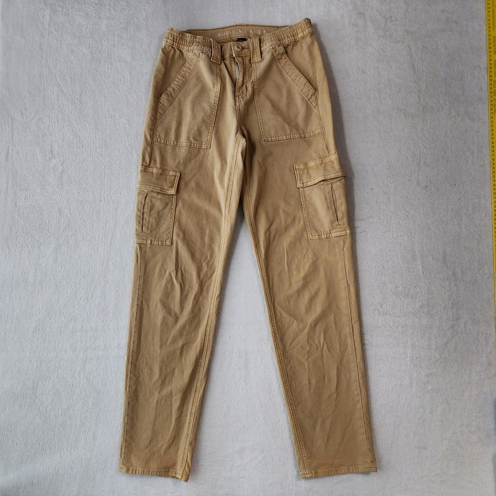 American Eagle Cargo Pants Womens 4 Long Tan Stretch High Rise Utility 28 x 31.5